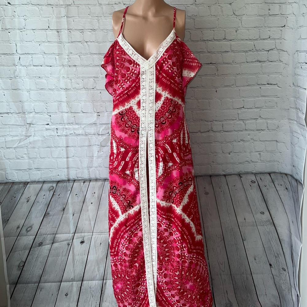 Venus Red, Pink & White Long Floral Sleeveless dress size 10